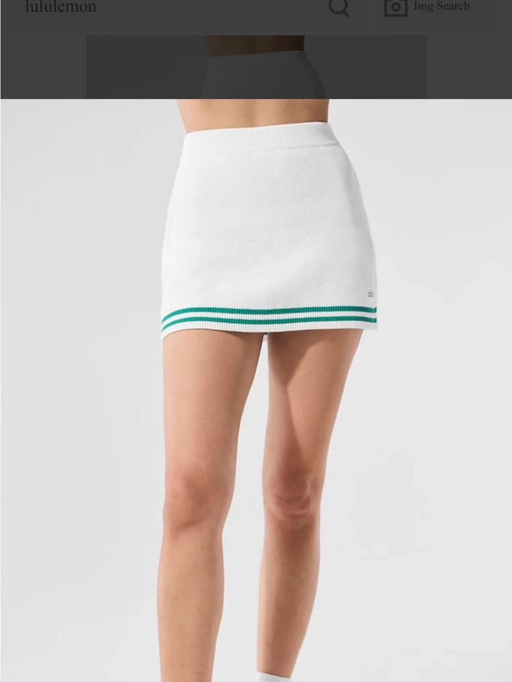 ALO NWT Tennis Club Knit White Mini Skirt skort with Green Double Stripe small